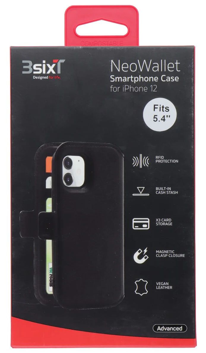 3SIXT NeoWallet Advanced Series Case for Apple iPhone 12 Mini - Black by 3SIXT - Refurbished - Brand New condition - US$8.78