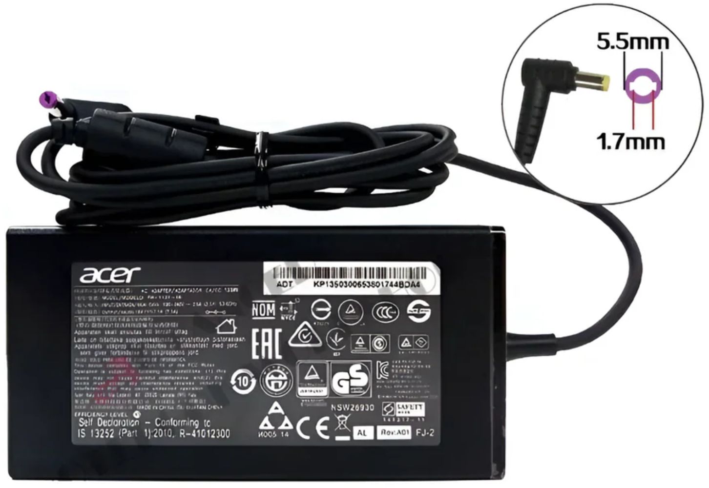 Acer 135W AC Laptop Charger Adapter for Acer Nitro AN515 (5.5x1.7mm) - Black by Acer - Refurbished - Brand New condition - US$20.48