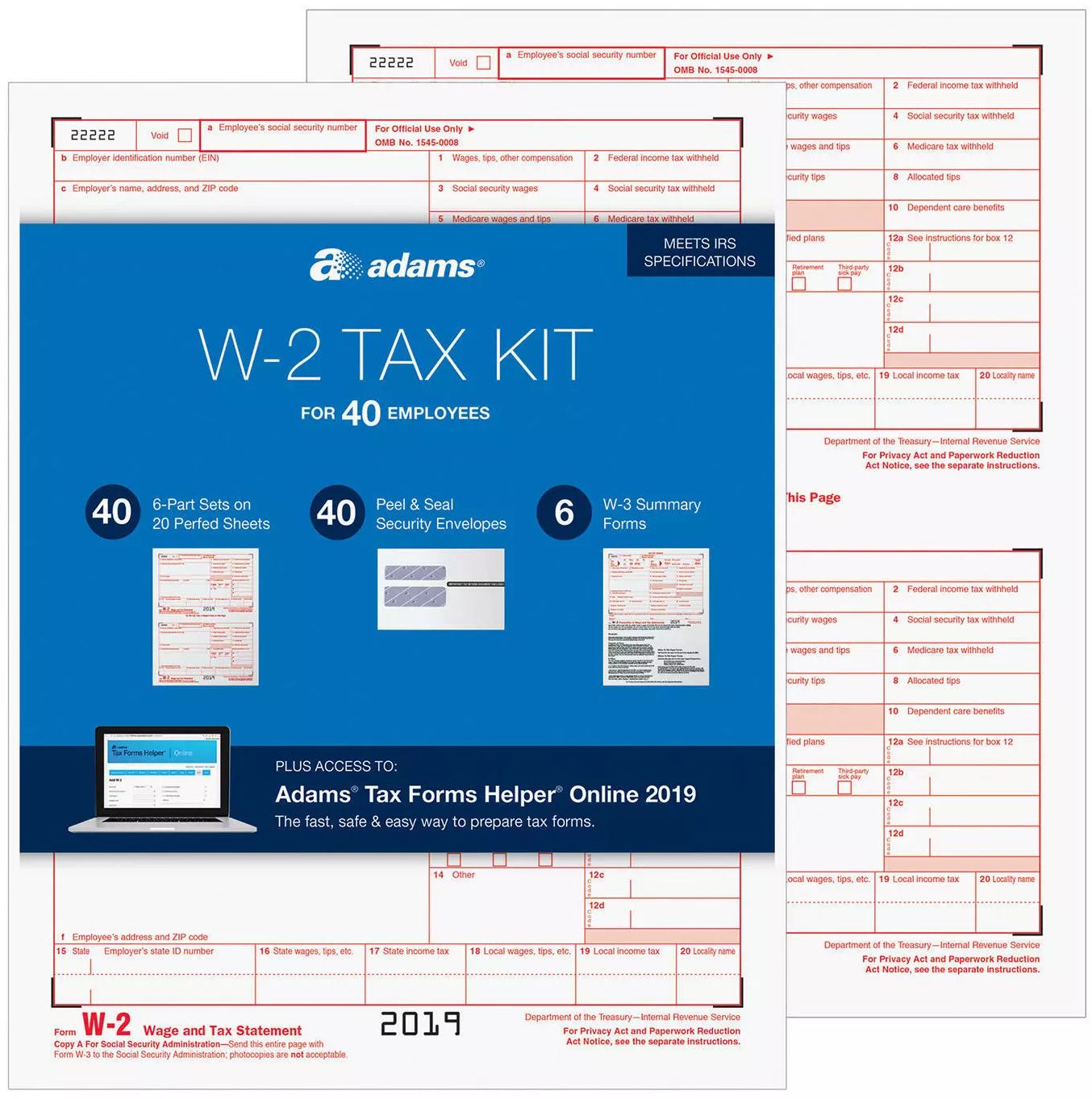 Adams 2019 W-2 Tax Kit for 40 Employees - White by Adams - Refurbished - Brand New condition - US$35.98
