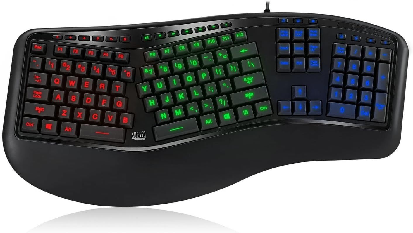 Pim Keyboard Refurbished Adesso AKB-150EB Ergonomic Illuminated Ergonomic Keyboard ...