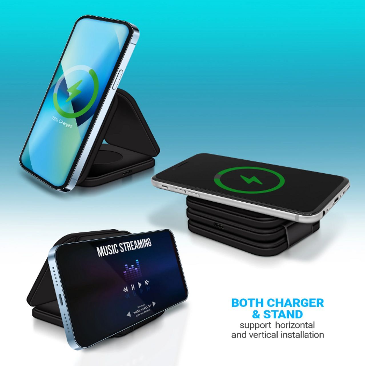 Aduro PowerUp Trinity 3-IN-1 Wireless Charging for Apple product - Black by Aduro - Refurbished - Very Good condition - Image 3