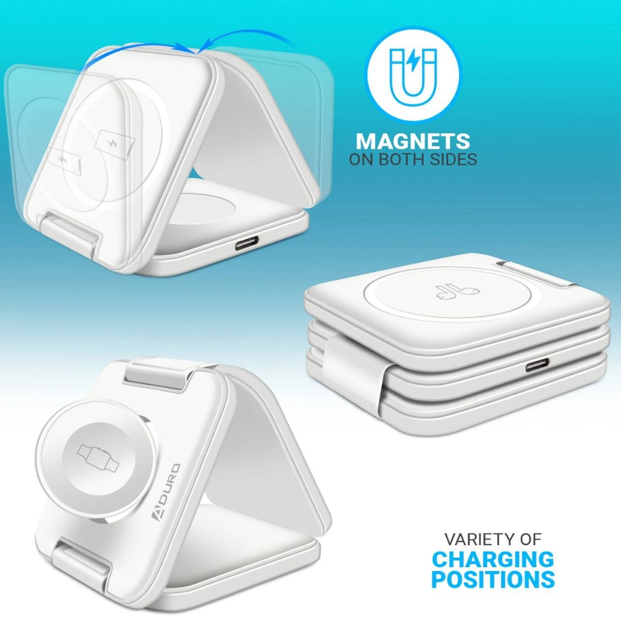 Aduro PowerUp Trinity 3-IN-1 Wireless Charging for Apple product - White by Aduro - Refurbished - Very Good condition - Image 2