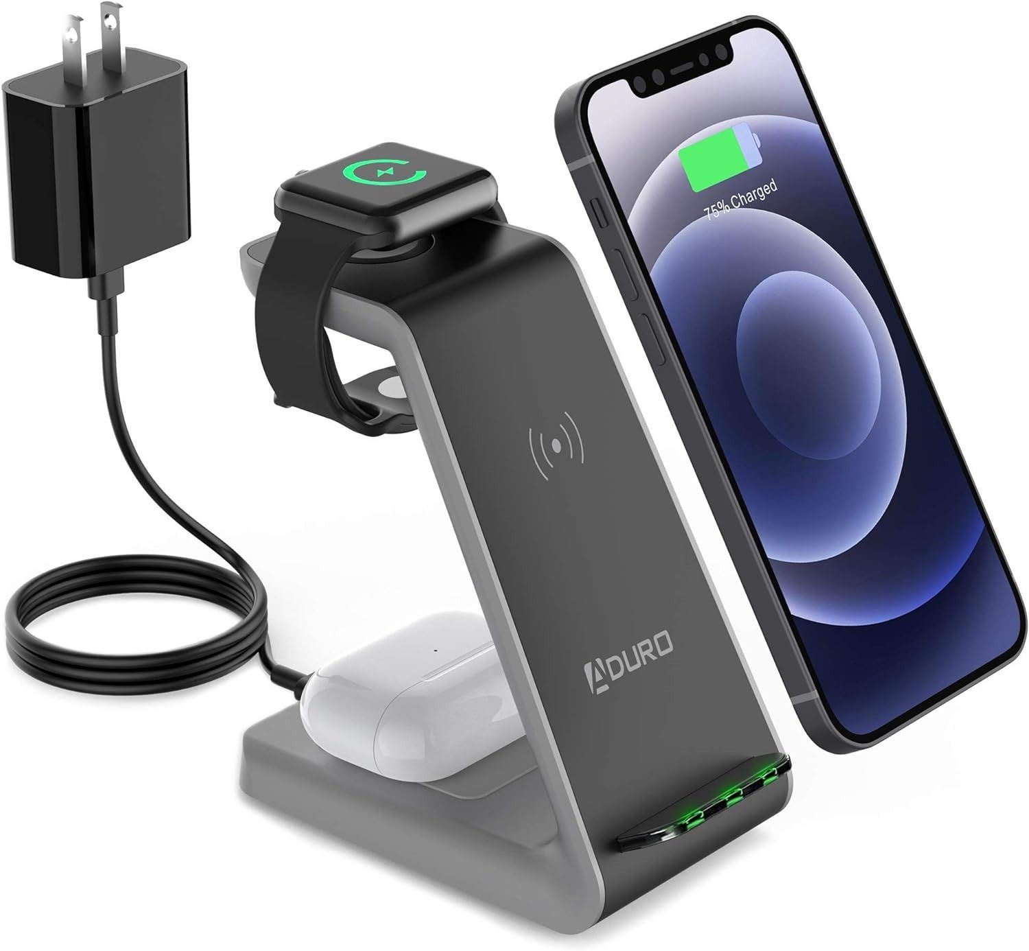 Aduro PowerUp Trinity Pro 3-in-1 Wireless Charging Station for Apple Products - Black by Aduro - Refurbished - Very Good condition - US$38.24