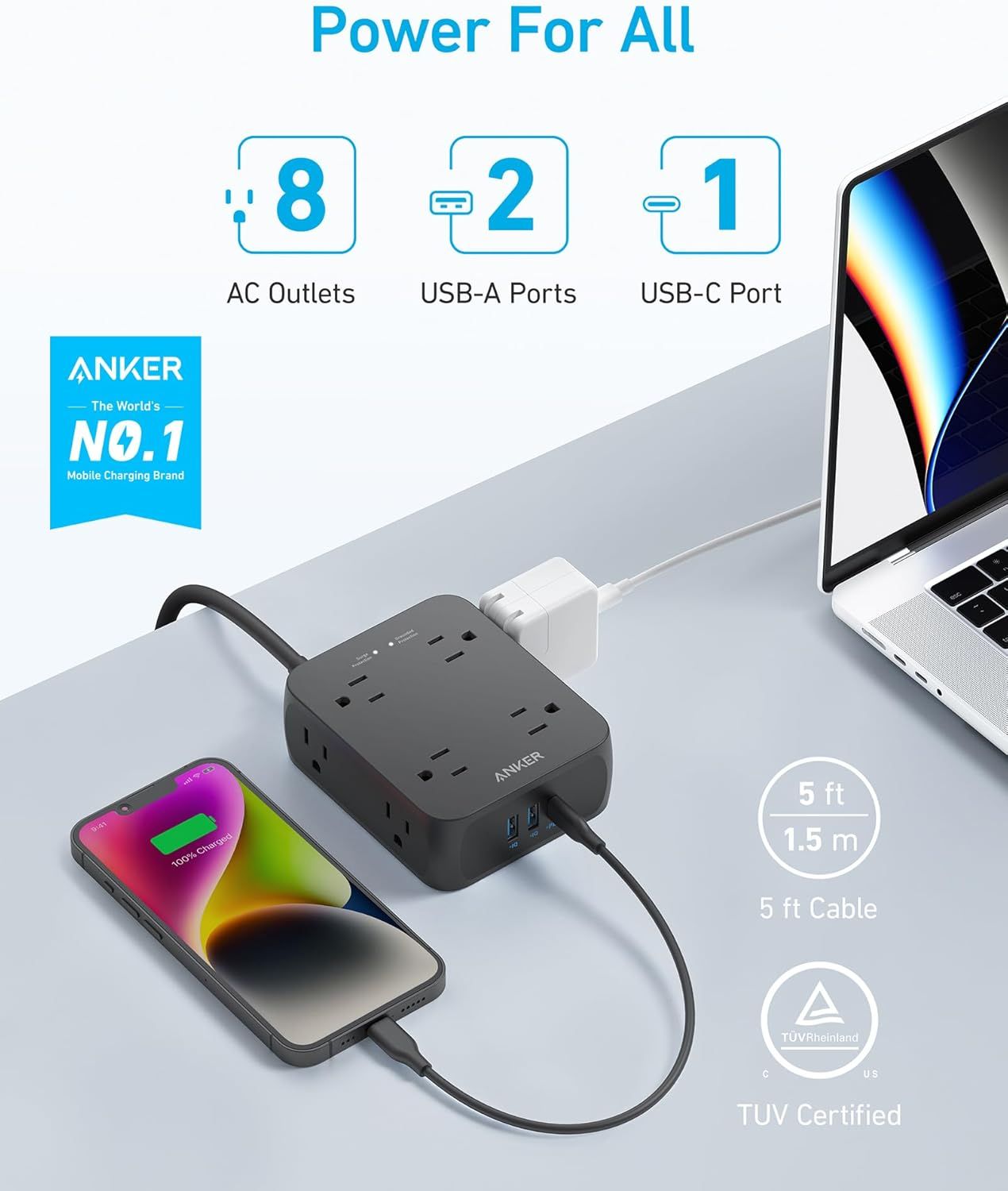 Anker 341 USB Power Strip 5ft | A9183 - Black by Anker - Image 2