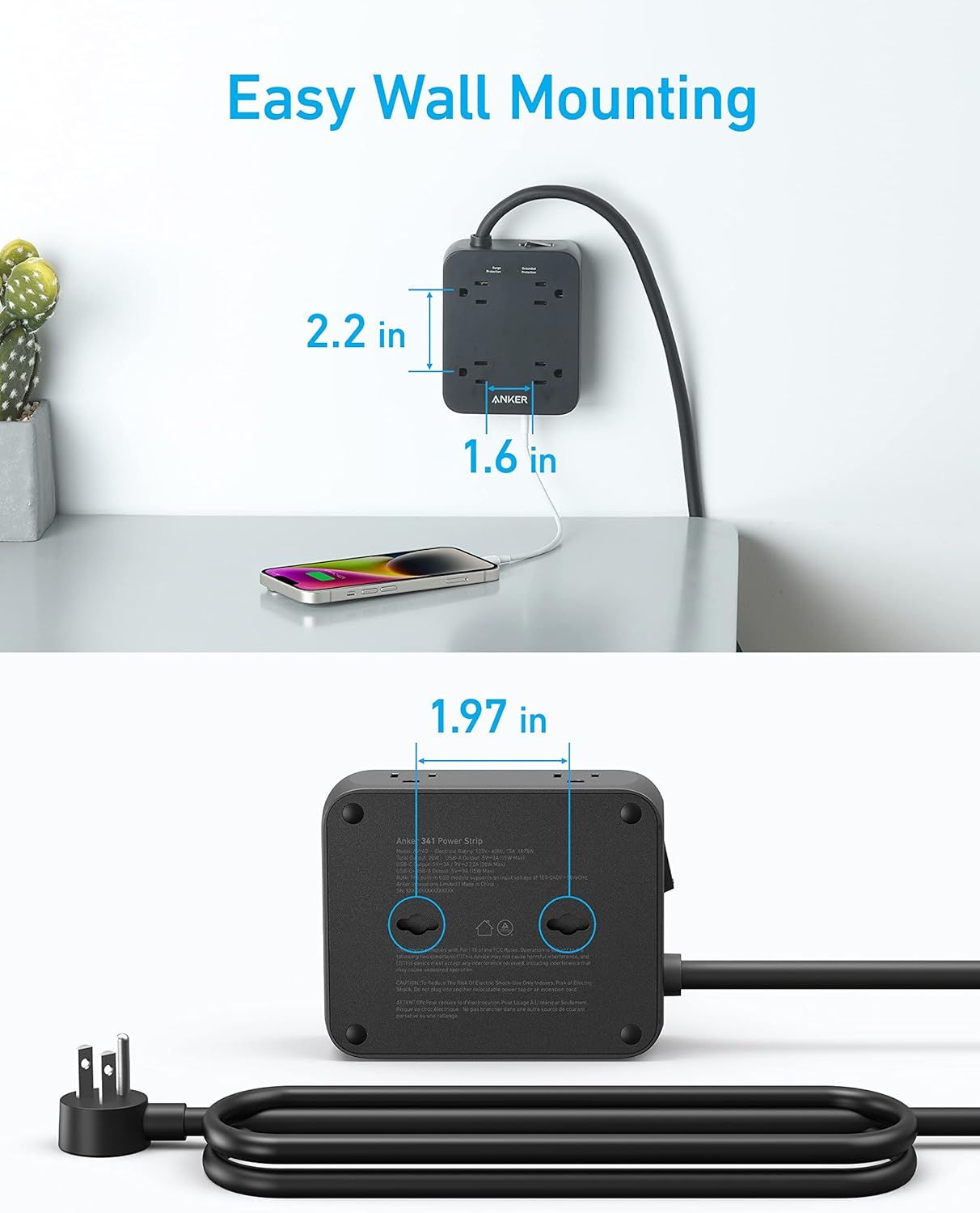 Anker 341 USB Power Strip 5ft | A9183 - Black by Anker - Image 4