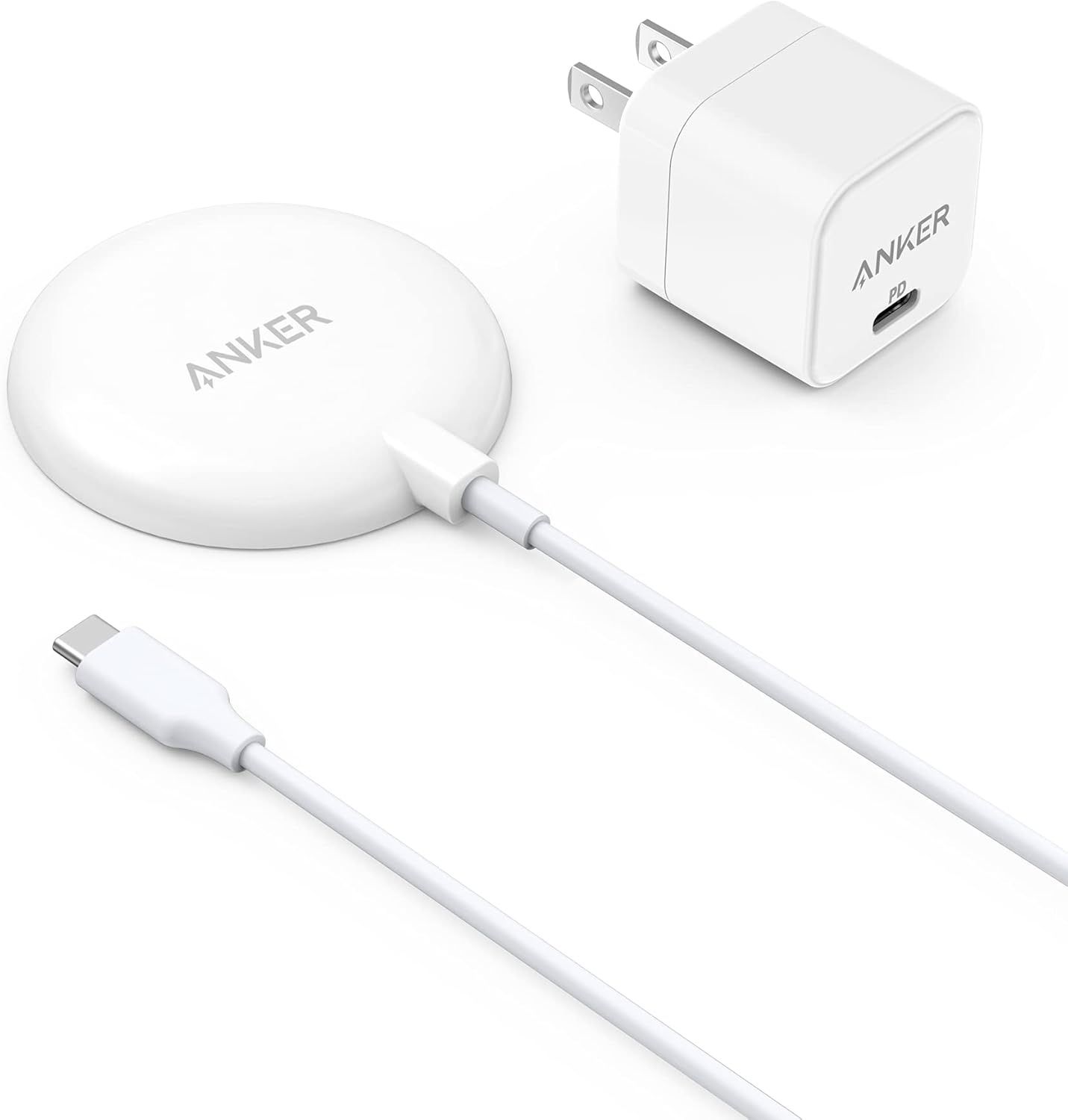 Anker 7.5W Magnetic Wireless Charger USB-C with 5 ft Built-in Cable and 20W Adapter - White by Anker - Refurbished - Very Good condition - US$21.63