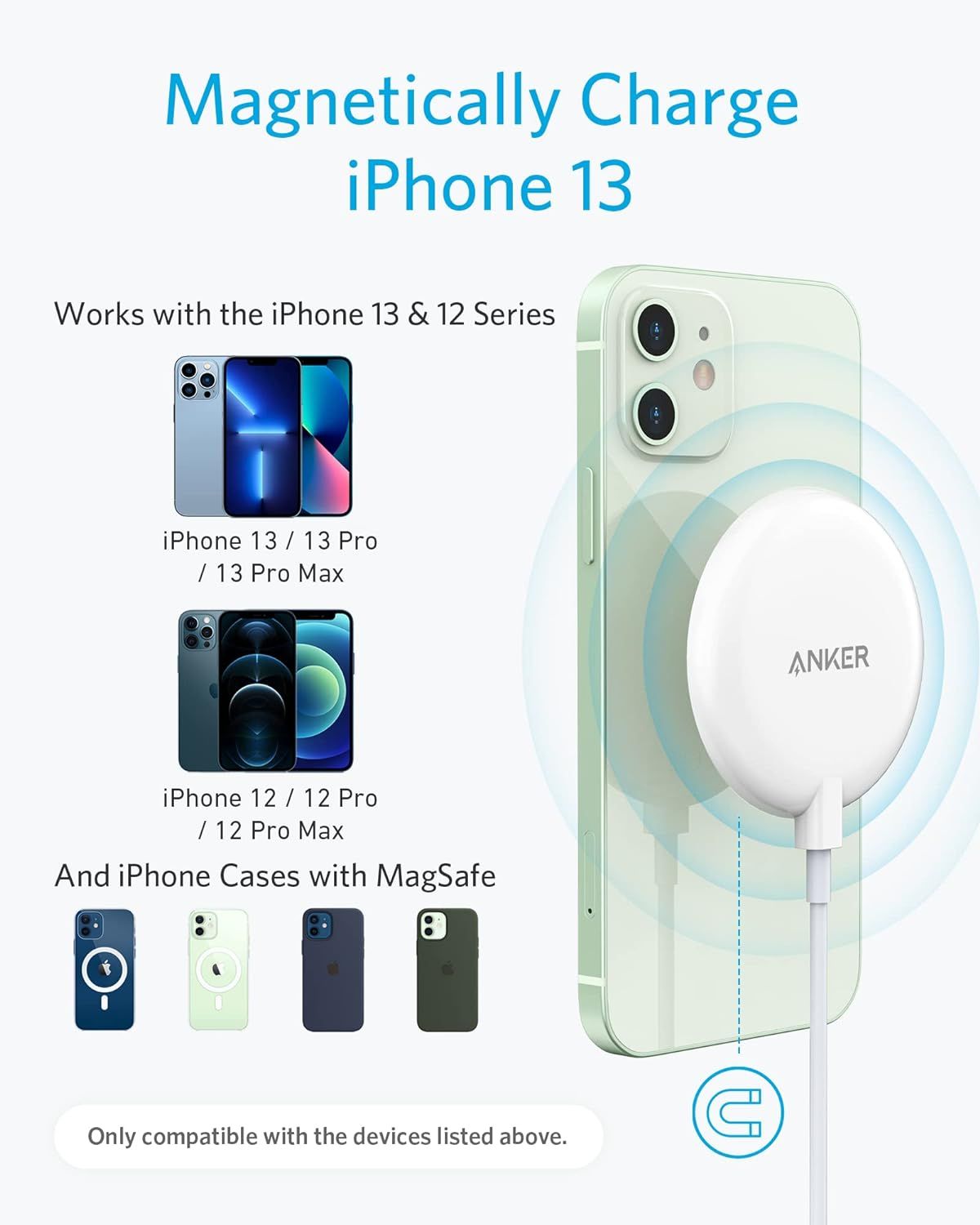 Anker 7.5W Magnetic Wireless Charger USB-C with 5 ft Built-in Cable and 20W Adapter - White by Anker - Refurbished - Very Good condition - Image 2