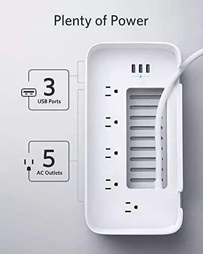 Anker Cable Management Box Power Strip 6Ft. (5x AC & 3x USB) (A9164) - White by Anker - Refurbished - Very Good condition - Image 2