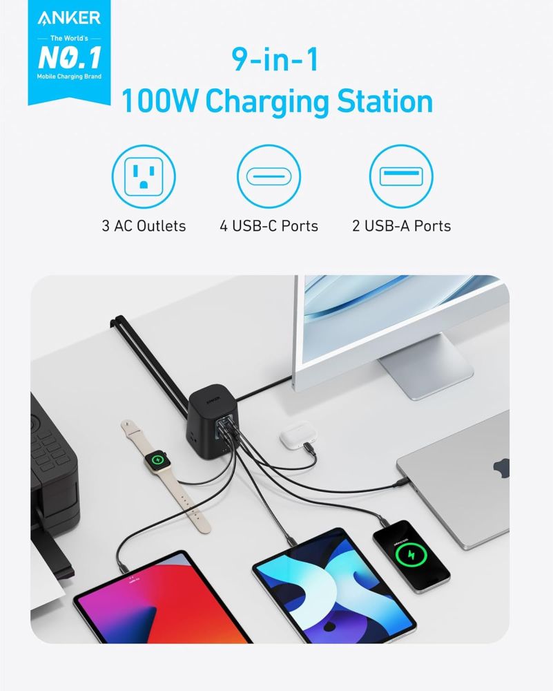 Anker Charging Station 9-in-1 (100W) 5ft | A91C6 - Black Stone by Anker - Image 2
