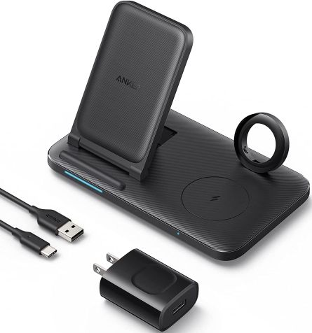 Anker Foldable 3-in-1 Wireless Charging Station with Adapter (BDGH4715) - Black by Anker - Refurbished - Very Good condition - US$42.18