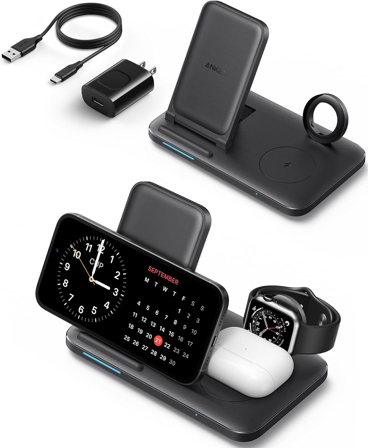 Anker Foldable 3-in-1 Wireless Charging Station with Adapter (BDGH4715) - Black by Anker - Refurbished - Very Good condition - Image 2