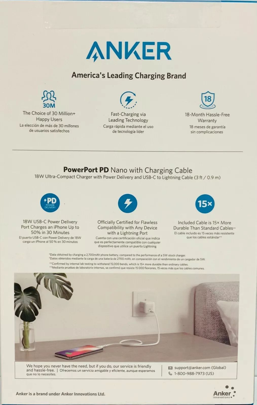 Anker Lightweight Ultra-Small 18W USB-C PowerPort PD Nano Charging Cable - White by Anker - Refurbished - Very Good condition - Image 2