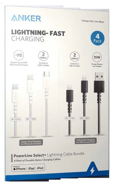 Anker PowerLine Select+ Lightning Fast Charging Cable (4 Pack) - White/Black by Anker - Refurbished - Good condition - Image 2