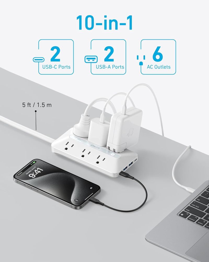 Anker USB Power Strip 10-in-1 (20W) 5ft | A91F2 - White by Anker - Image 3