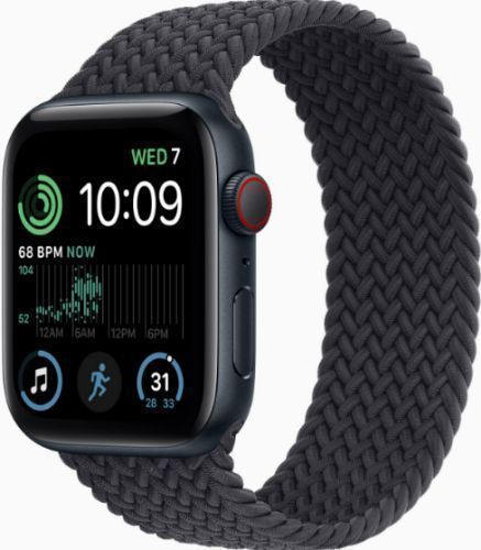 Apple Watch SE 2nd Gen (2022) (Cellular + GPS) - 32GB - 44mm - Midnight Aluminum Case with Midnight Rubber Braided Solo Loop Band - Medium/Large Size by Apple - Image 2