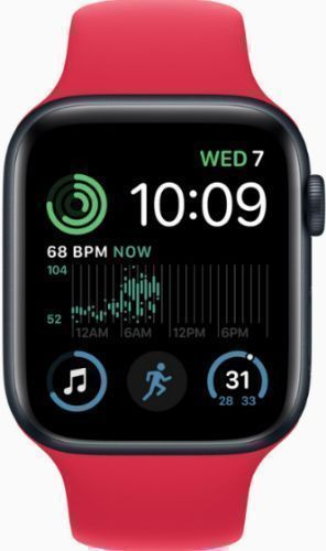 Apple Watch SE 2nd Gen (2022) (GPS) - 32GB - 40mm - Midnight Aluminum Case with Red Rubber Sport Band - Small/Medium Size by Apple - Refurbished - Good condition - CA$261.83