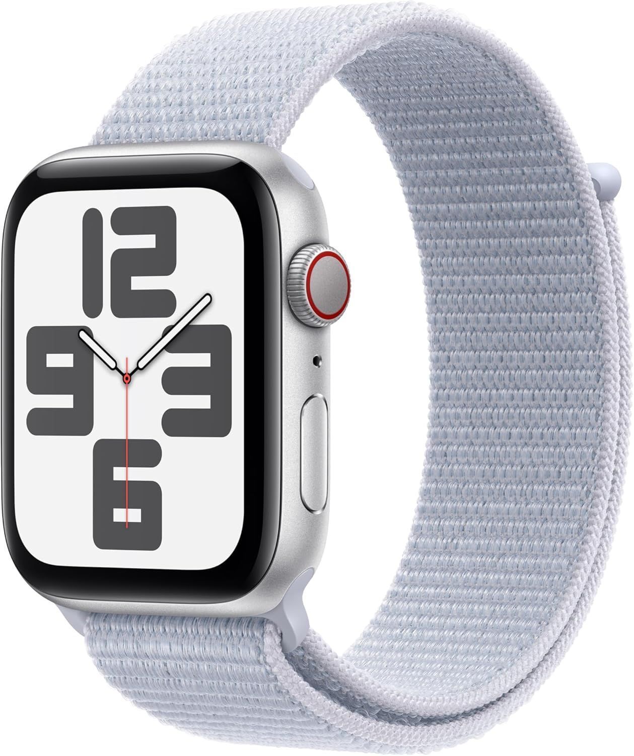 Apple Watch SE 2nd Gen (2022) (Cellular + GPS) - 32GB - 40mm - Silver Aluminum Case with Blue Cloud Textile Sport Loop Band - Small/Medium Size by Apple - Refurbished - Premium condition - US$162.44