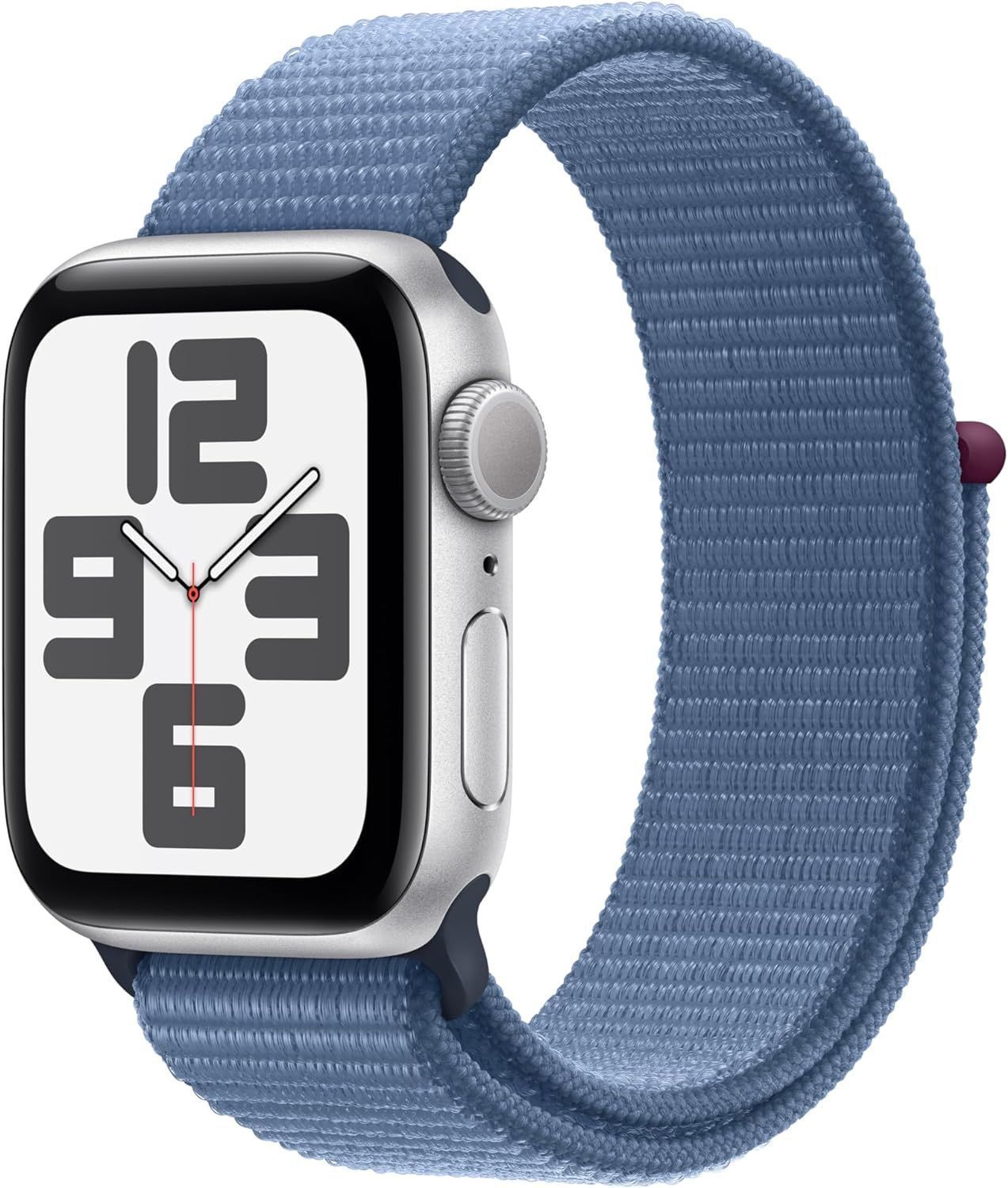 Apple Watch SE 2nd Gen (2022) (Cellular + GPS) - 32GB - 40mm - Silver Aluminum Case with Winter Blue Textile Sport Loop Band - Small/Medium Size by Apple - Refurbished - Premium condition - US$141.94
