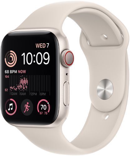 Apple Watch SE 2nd Gen (2022) (Cellular + GPS) - 32GB - 44mm - Starlight Aluminum Case with Starlight Rubber Sport Band - Medium/Large Size by Apple - Image 2