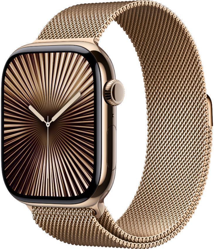 Apple Watch Series 10 (Cellular + GPS) - 64GB - 42mm - Gold Titanium Case with Gold Stainless Steel Milanese Loop Band - One Size by Apple - Refurbished - Very Good condition - Image 2