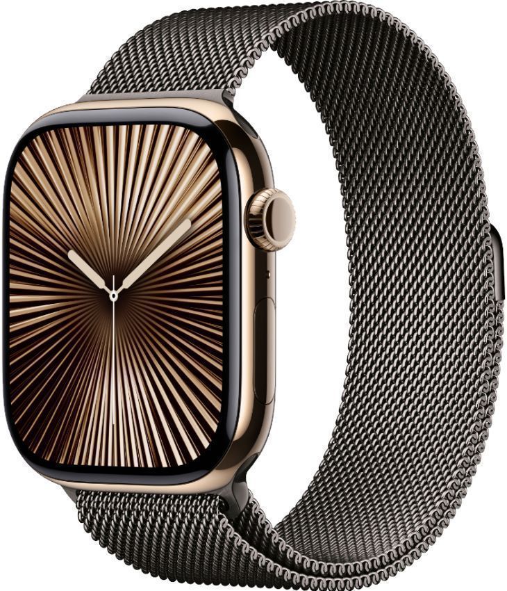 Apple Watch Series 10 (Cellular + GPS) - 64GB - Gold Titanium Case with Slate Milanese Loop Band by Apple - Image 2