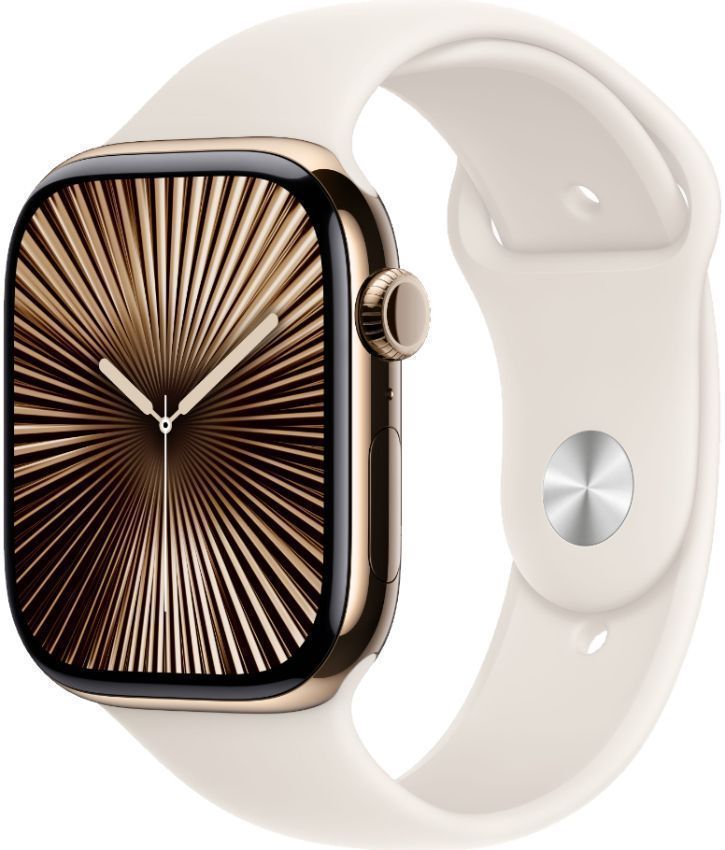 Apple Watch Series 10 (Cellular + GPS) - 64GB - 42mm - Gold Titanium Case with Starlight Rubber Sport Band - M/L Size by Apple - Refurbished - Good condition - Image 2