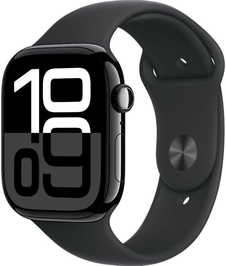 Apple Watch Series 10 (Cellular + GPS) - 64GB - 46mm - Jet Black Aluminum Case with Black Rubber Sport Band - M/L Size by Apple - Image 2