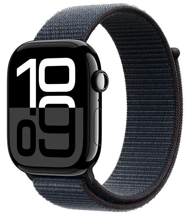 Apple Watch Series 10 (Cellular + GPS) - 64GB - 46mm - Jet Black Aluminum Case with Ink Textile Sport Loop Band - One Size by Apple - Refurbished - Good condition - US$253.44