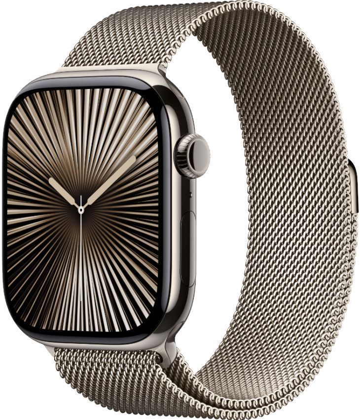 Apple Watch Series 10 (Cellular + GPS) - 64GB - 46mm - Natural Titanium Case with Natural Stainless Steel Milanese Loop Band - S/M Size by Apple - Image 2