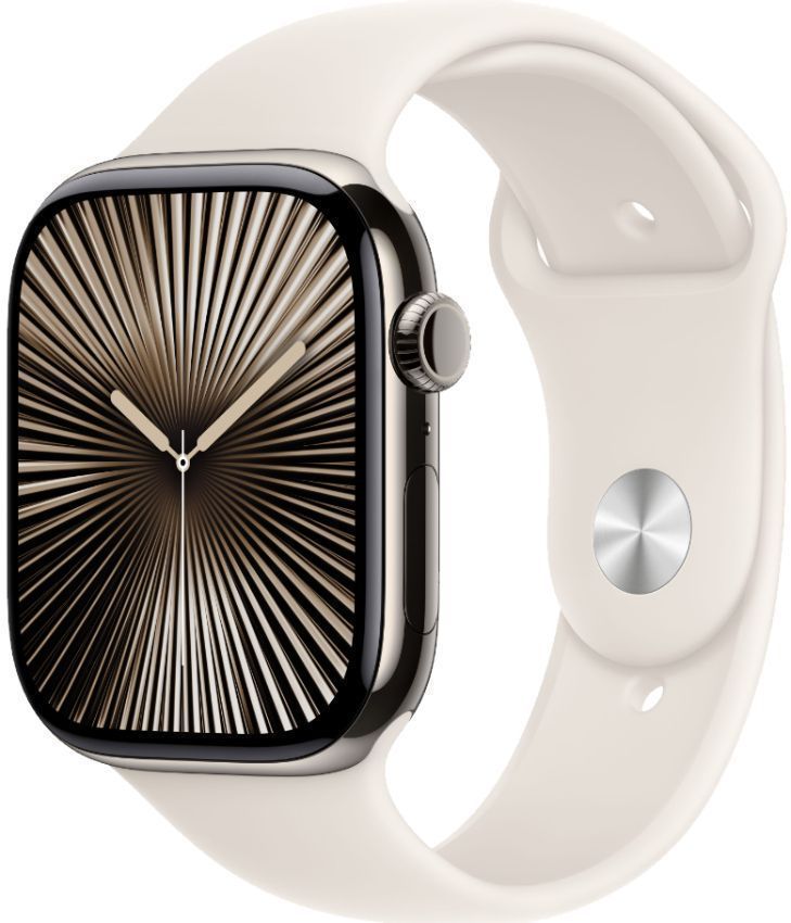 Apple Watch Series 10 (Cellular + GPS) - 64GB - 46mm - Natural Titanium Case with Starlight Rubber Sport Band - S/M Size by Apple - Image 2