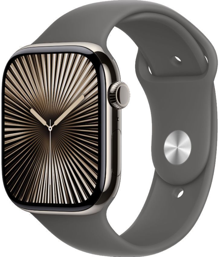 Apple Watch Series 10 (Cellular + GPS) - 64GB - 42mm - Natural Titanium Case with Stone Grey Rubber Sport Band - M/L Size by Apple - Image 2