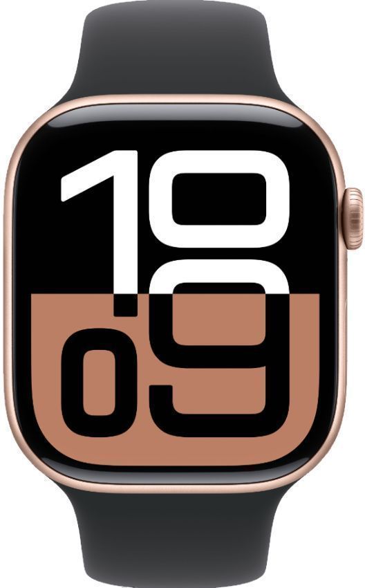 Apple Watch Series 10 (GPS) - 64GB - Rose Gold Aluminum Case with Black Sport Band by Apple - Refurbished - Premium condition - CA$444.99