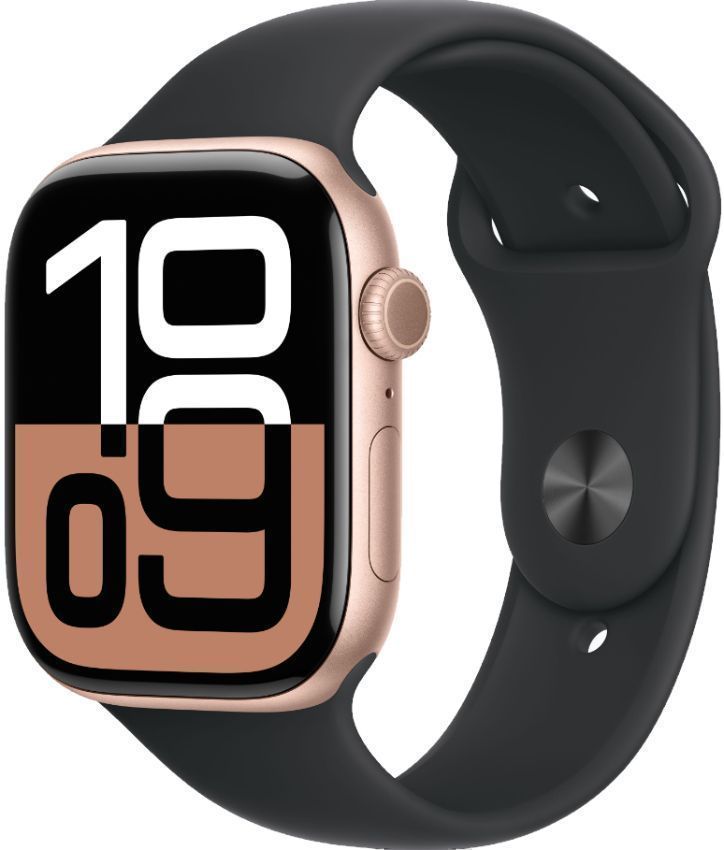 Apple Watch Series 10 (GPS) - 64GB - Rose Gold Aluminum Case with Black Sport Band by Apple - Image 2