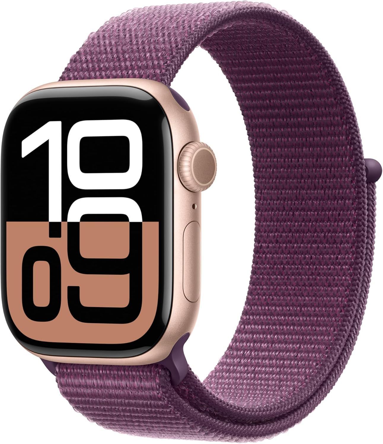 Apple Watch Series 10 (Cellular + GPS) - 64GB - 42mm - Rose Gold Aluminum Case with Plum Rubber Sport Loop Band - One Size by Apple - Refurbished - Premium condition - US$263.94