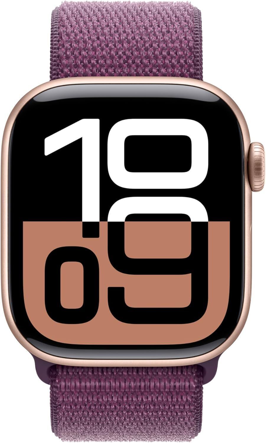 Apple Watch Series 10 (GPS) - 64GB - 46mm - Rose Gold Aluminum Case with Plum Rubber Sport Loop Band - One Size by Apple - Image 2