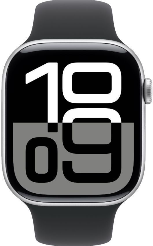 Apple Watch Series 10 (GPS) - 64GB - 46mm - Silver Aluminum Case with Black Rubber Sport Band - Medium Size by Apple - Refurbished - Very Good condition - CA$444.99