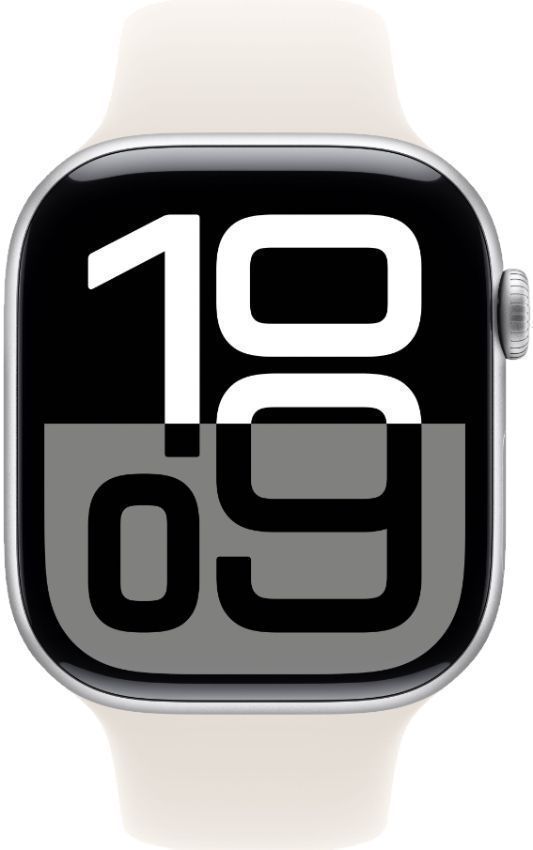 Apple Watch Series 10 (Cellular + GPS) - 64GB - 42mm - Silver Aluminum Case with Starlight Rubber Sport Band - One Size by Apple - Refurbished - Good condition - CA$420.99
