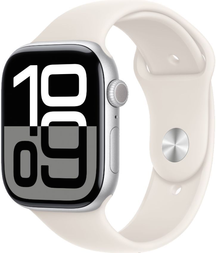 Apple Watch Series 10 (Cellular + GPS) - 64GB - 42mm - Silver Aluminum Case with Starlight Rubber Sport Band - One Size by Apple - Refurbished - Good condition - Image 2