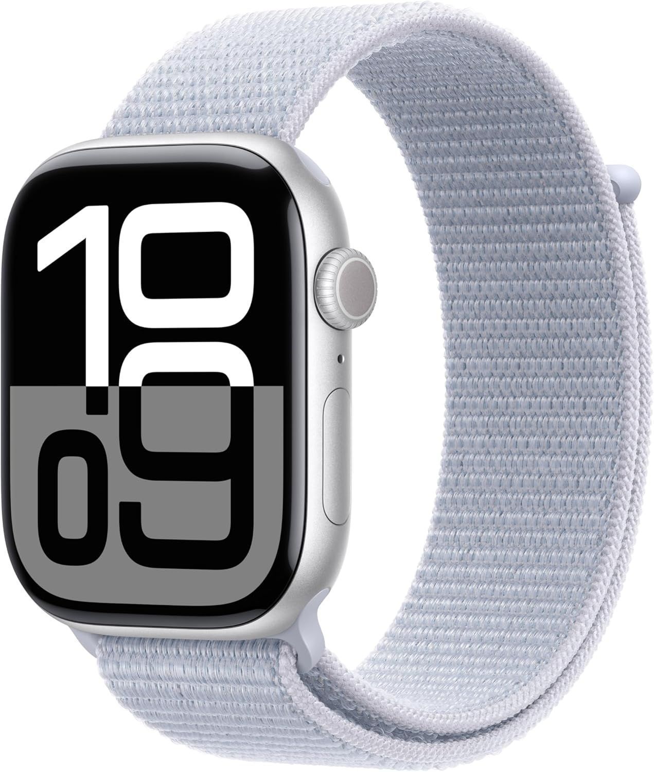 Apple Watch Series 10 (Cellular + GPS) - 64GB - 42mm - Silver Aluminum Case with Blue Cloud Textile Sport Loop Band - One Size by Apple - Refurbished - Premium condition - US$251.49