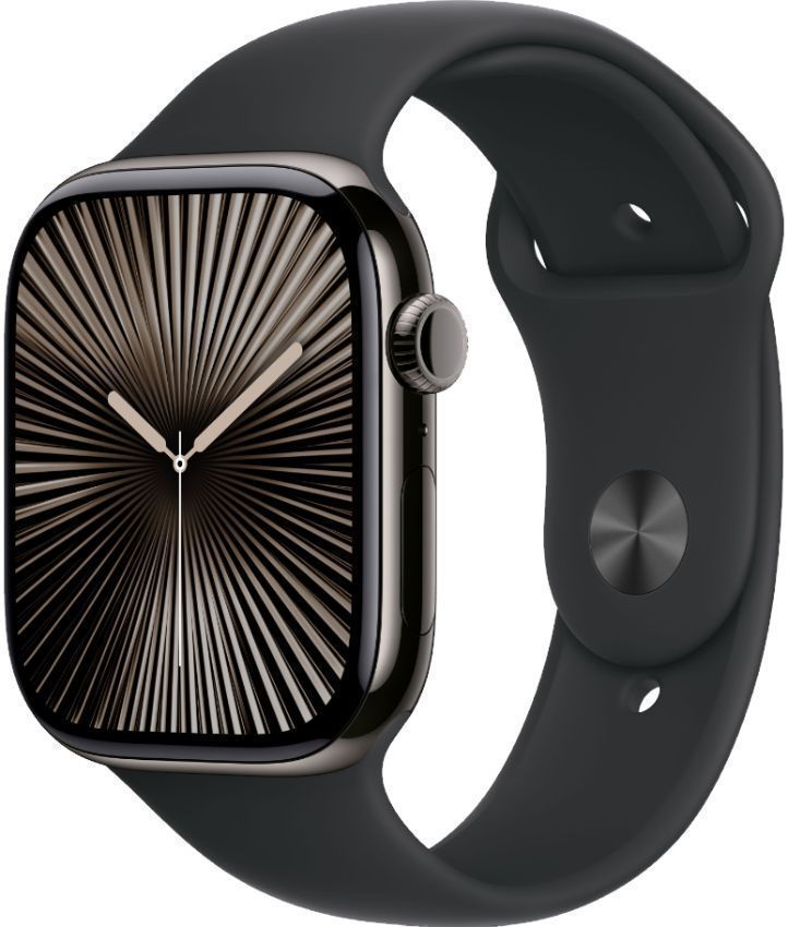 Apple Watch Series 10 (Cellular + GPS) - 64GB - 42mm - Slate Titanium Case with Black Rubber Sport Band - M/L Size by Apple - Refurbished - Like New condition - Image 2