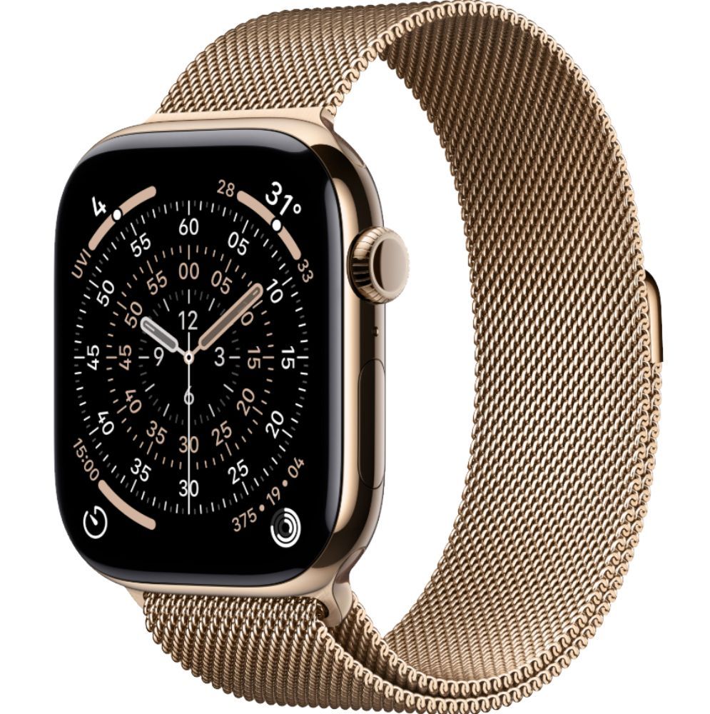 Apple Watch Series 11 (Cellular + GPS) - 64GB - 46mm - Gold Titanium Case with Gold Stainless Steel Milanese Loop Band - M/L Size by Apple - Image 2