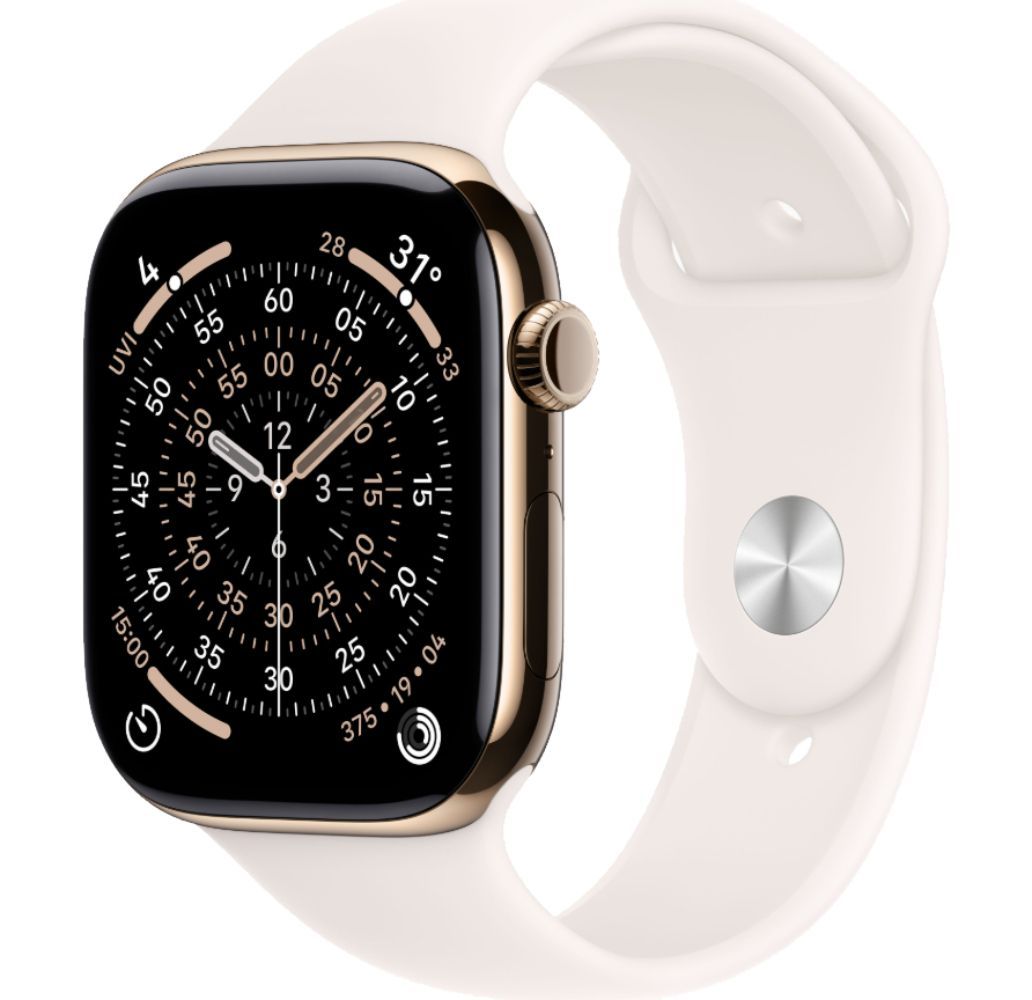 Apple Watch Series 11 (Cellular + GPS) - 64GB - 42mm - Gold Titanium Case with Light Blush Silicone Sport Band - M/L Size by Apple - Refurbished - Like New condition - Image 2