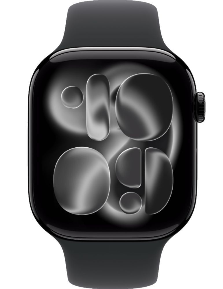Apple Watch Series 11 (Cellular + GPS) - 64GB - 46mm - Jet Black Aluminum Case with Black Silicone Sport Band - M/L Size by Apple - Refurbished - Very Good condition - US$364.99