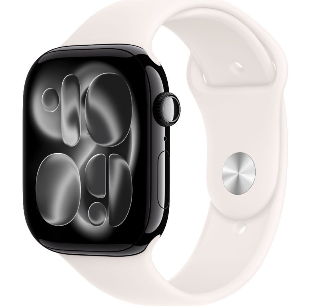 Apple Watch Series 11 (GPS) - 64GB - 46mm - Jet Black Aluminum Case with Light Blush Silicone Sport Band - M/L Size by Apple - Image 2