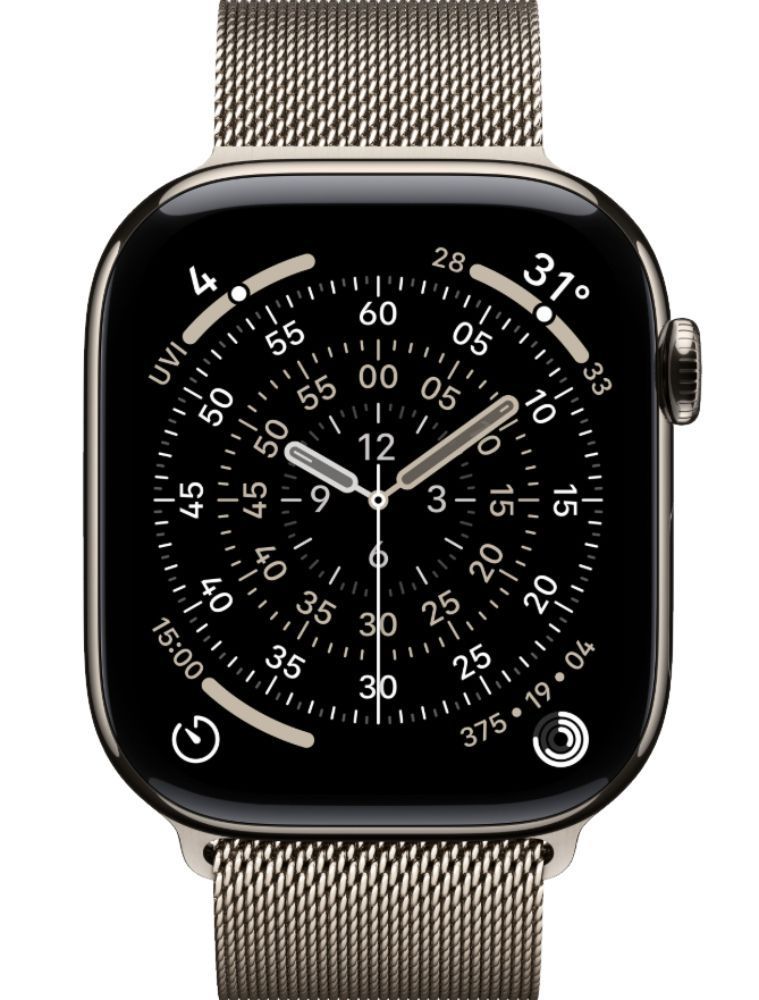 Apple Watch Series 11 (Cellular + GPS) - 64GB - 46mm - Natural Titanium Case with Natural Silicone Milanese Loop Band - M/L Size by Apple - Refurbished - Premium condition - US$536.94