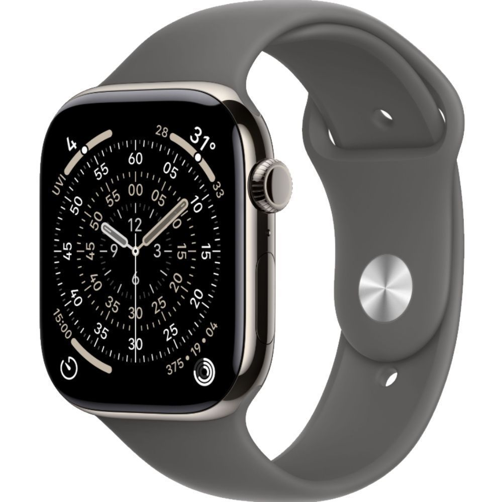 Apple Watch Series 11 (Cellular + GPS) - 64GB - 42mm - Natural Titanium Case with Stone Grey Silicone Sport Band - M/L Size by Apple - Refurbished - Like New condition - Image 2