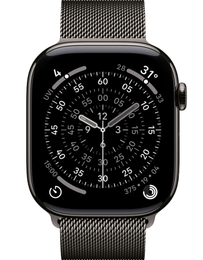 Apple Watch Series 11 (Cellular + GPS) - 64GB - 42mm - Slate Titanium Case with Slate Silicone Milanese Loop Band - S/M Size by Apple - Refurbished - Premium condition - US$455.94