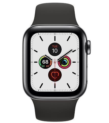 Apple Watch Series 5 (Cellular + GPS) - 32GB - 44mm - Space Grey Aluminum Case with Black Rubber Sport Band by Apple - Refurbished - Good condition - CA$353.99