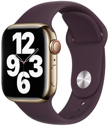 Apple Watch Series 7 (Cellular + GPS) - 32GB - 41mm - Gold Stainless Steel Case with Dark Cherry Rubber Sport Band by Apple - Image 2
