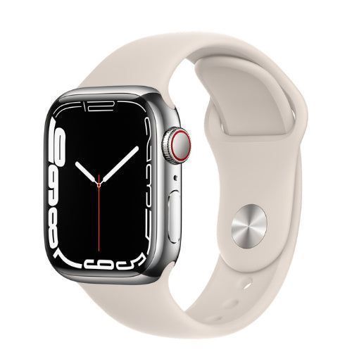 Apple Watch Series 7 (Cellular + GPS) - 41mm - Silver Case with Starlight Sport Band by Apple - Image 2